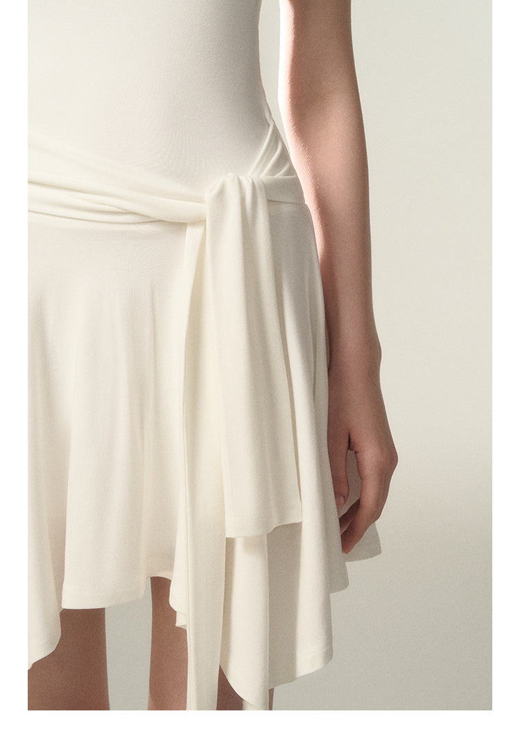 Asymmetrical Tie-Detail Padded Cami Dress