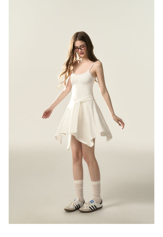 Asymmetrical Tie-Detail Padded Cami Dress