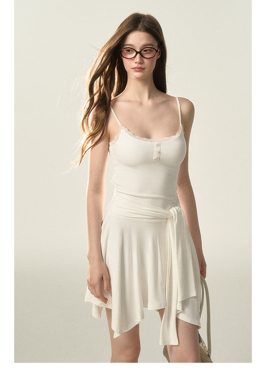 Asymmetrical Tie-Detail Padded Cami Dress