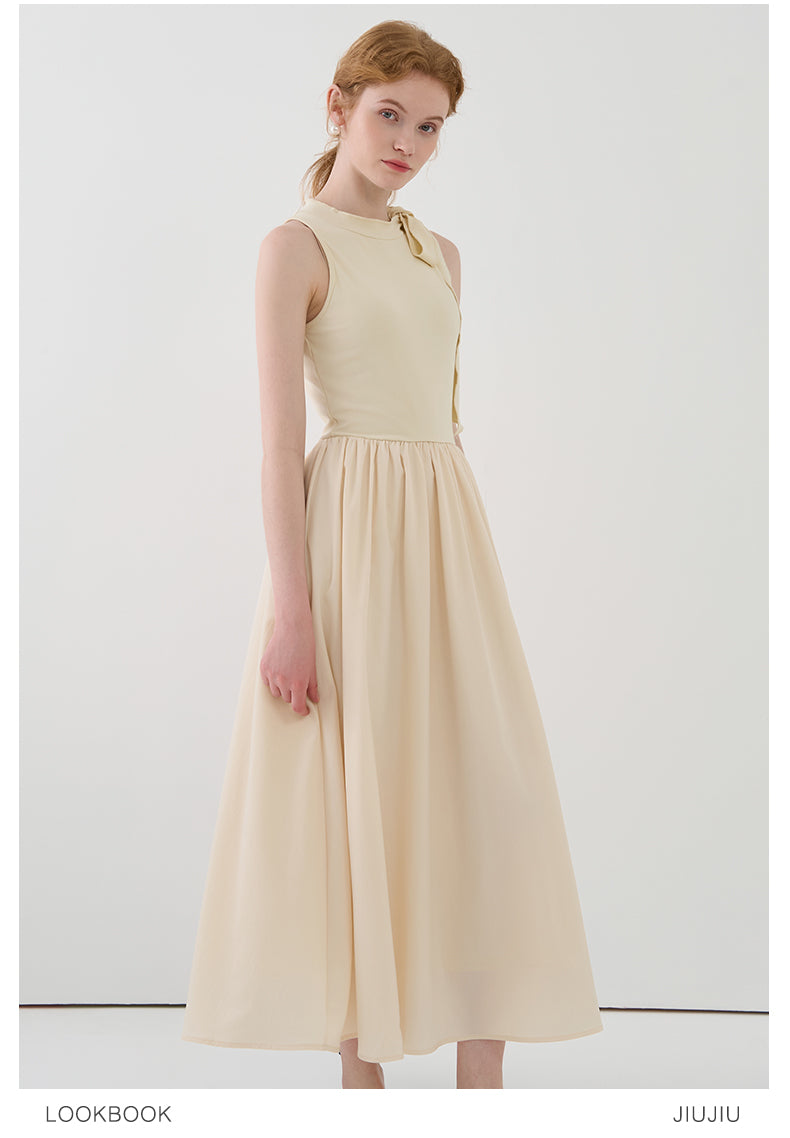 Sleeveless Tie-Neck Maxi Dress In Soft Fabric