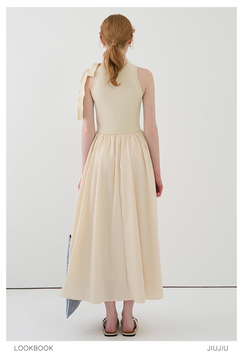 Sleeveless Tie-Neck Maxi Dress In Soft Fabric