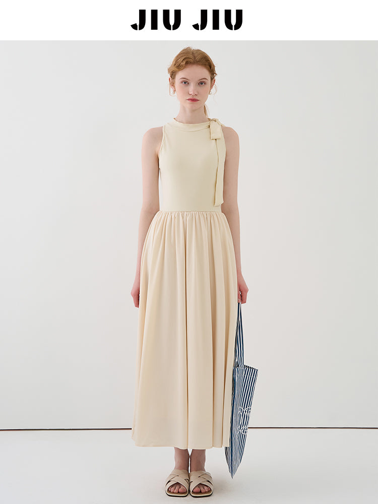 Sleeveless Tie-Neck Maxi Dress In Soft Fabric