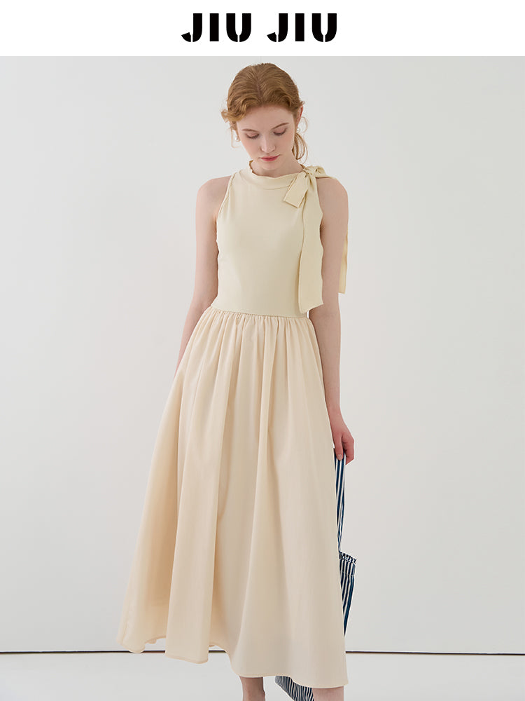 Sleeveless Tie-Neck Maxi Dress In Soft Fabric