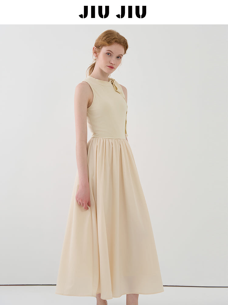 Sleeveless Tie-Neck Maxi Dress In Soft Fabric