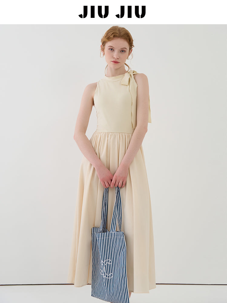 Sleeveless Tie-Neck Maxi Dress In Soft Fabric