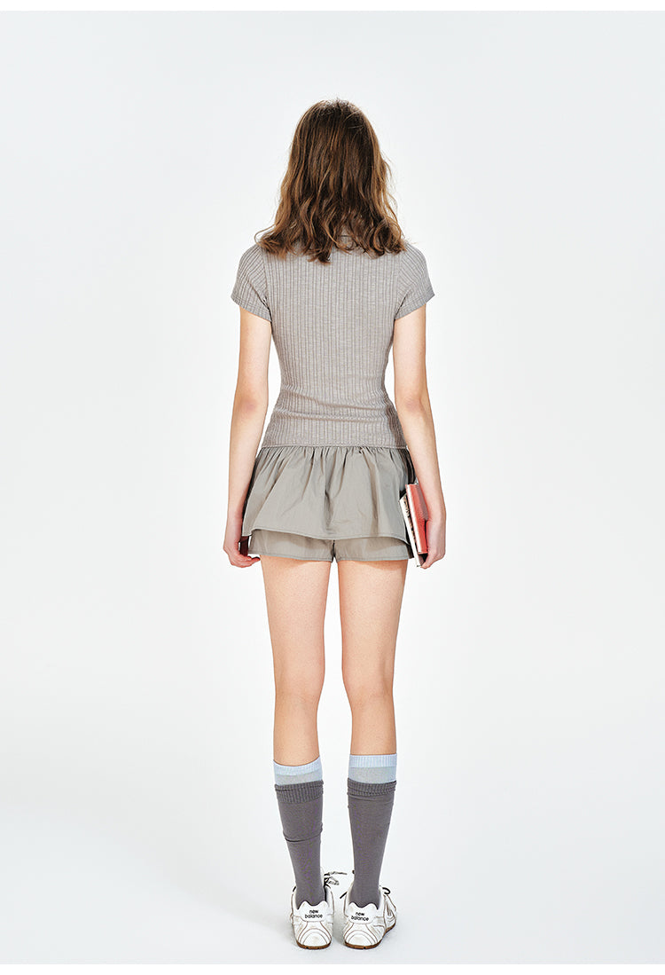 Sporty Mixed Fabric Polo Collar Skort Dress