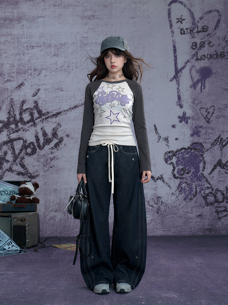 Graphic Star Print Raglan T-Shirt