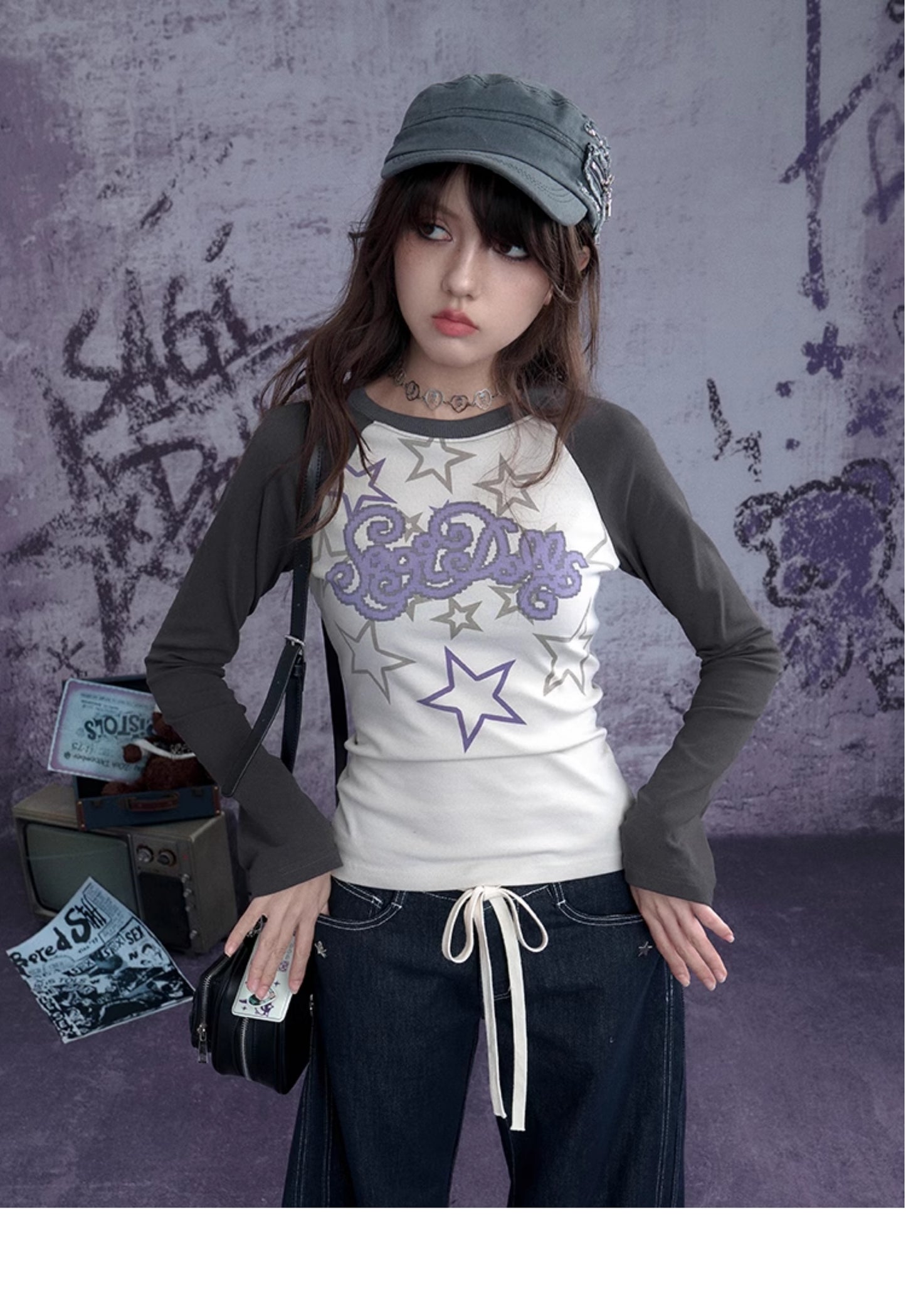 Graphic Star Print Raglan T-Shirt