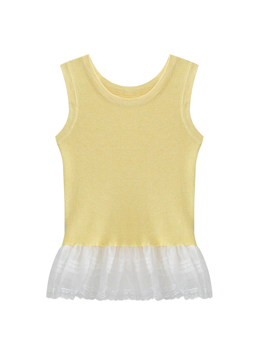 Sleeveless Lace-Hem Knit Top
