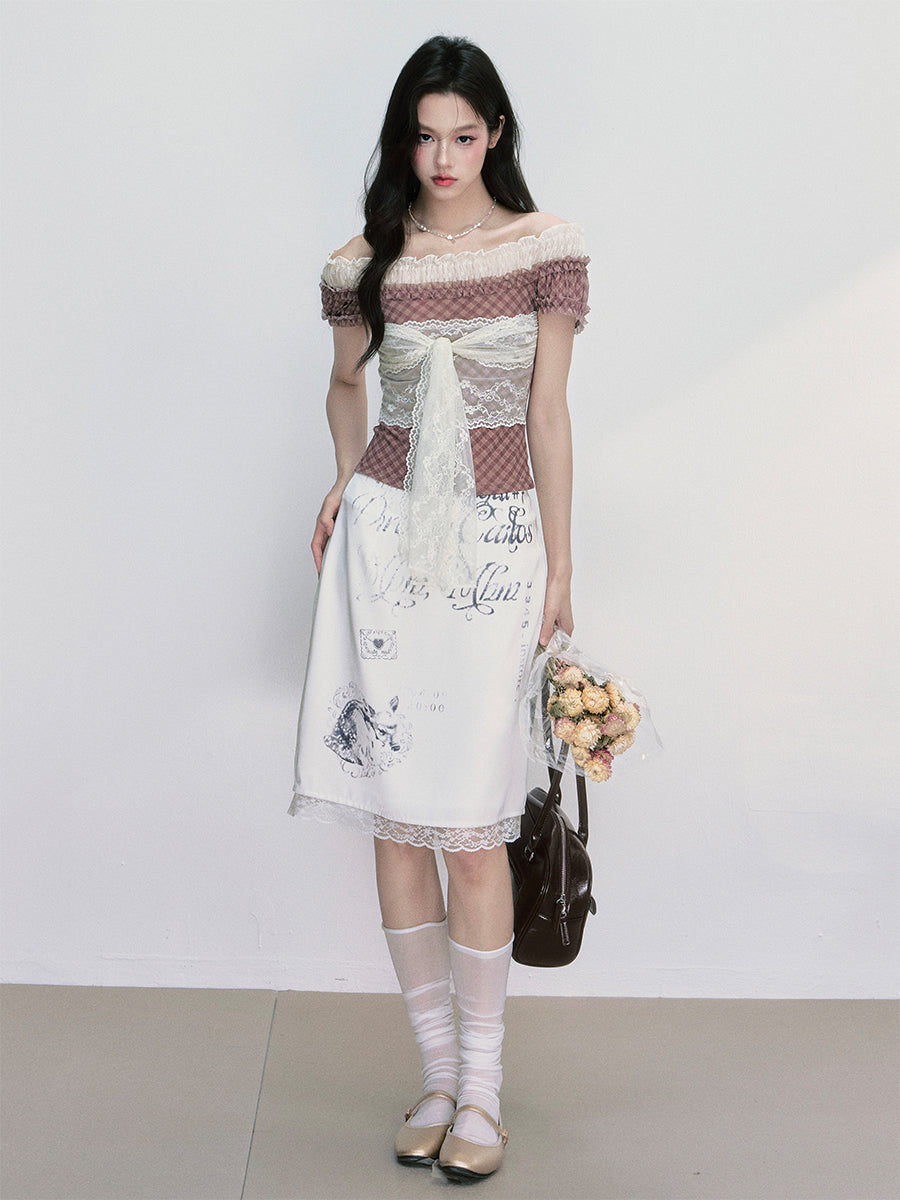 Classic Monochrome Print Skirt With Lace Trim