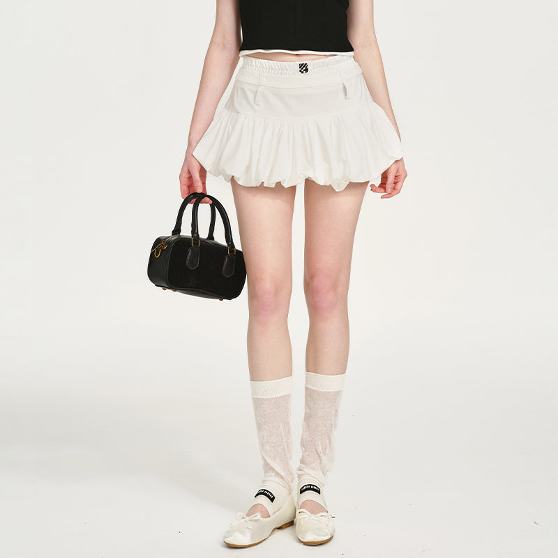 Bubble Hem Micro Skirt With Double Waistband