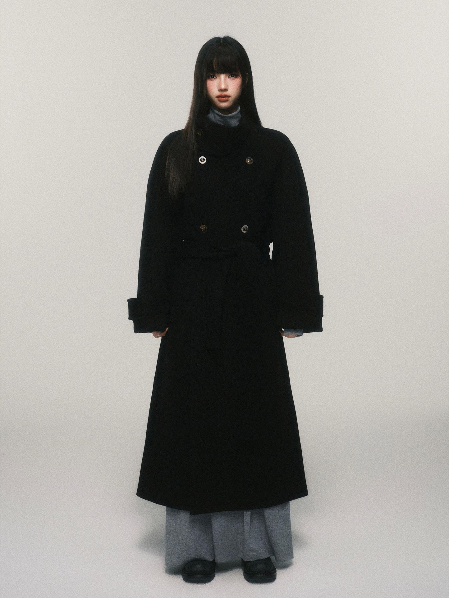 Australian Wool Stand Collar Double-Breasted Coat