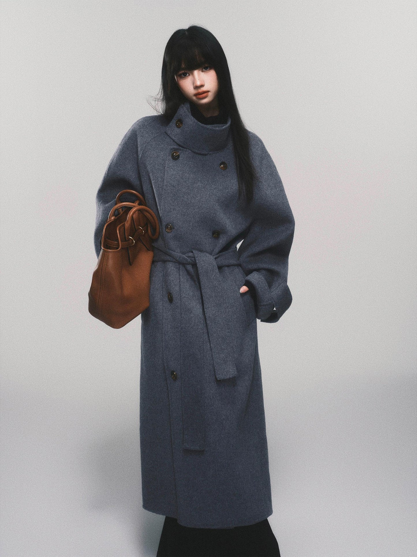 Australian Wool Stand Collar Double-Breasted Coat