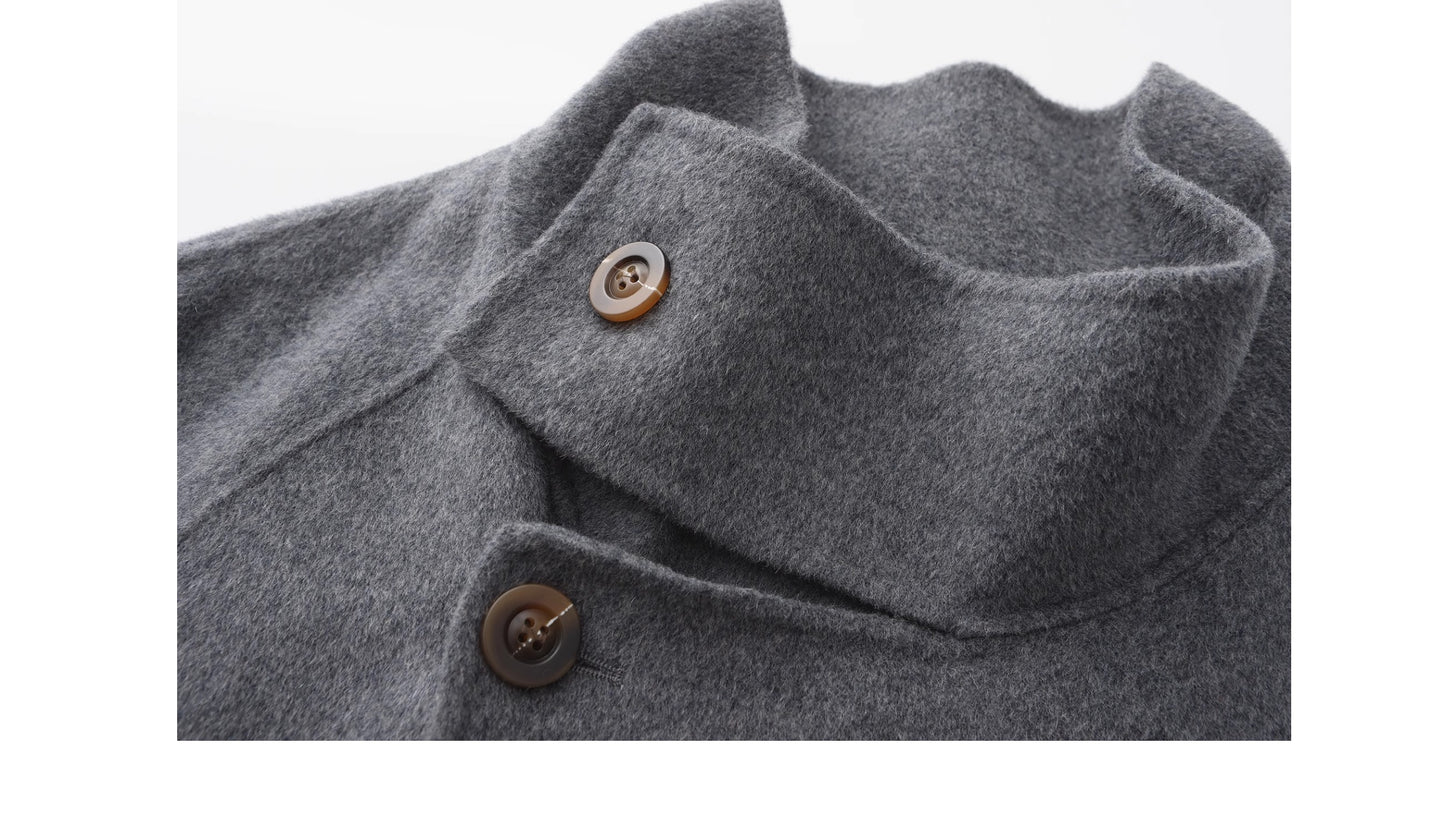 Australian Wool Stand Collar Double-Breasted Coat