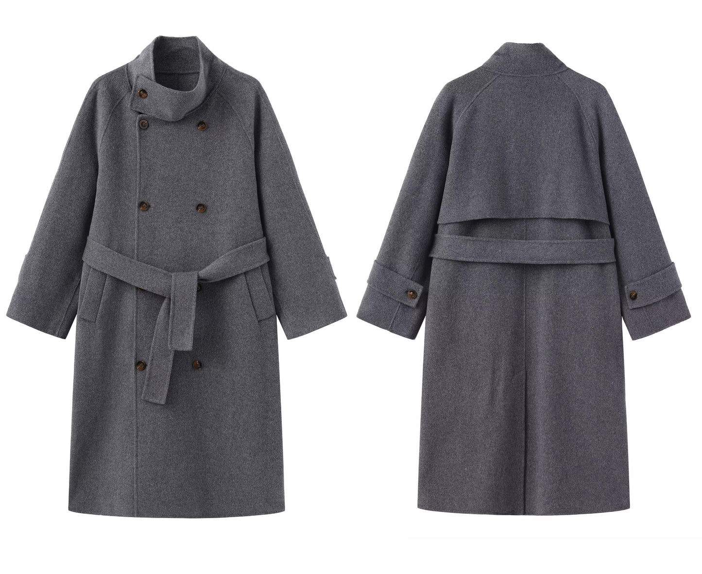 Australian Wool Stand Collar Double-Breasted Coat