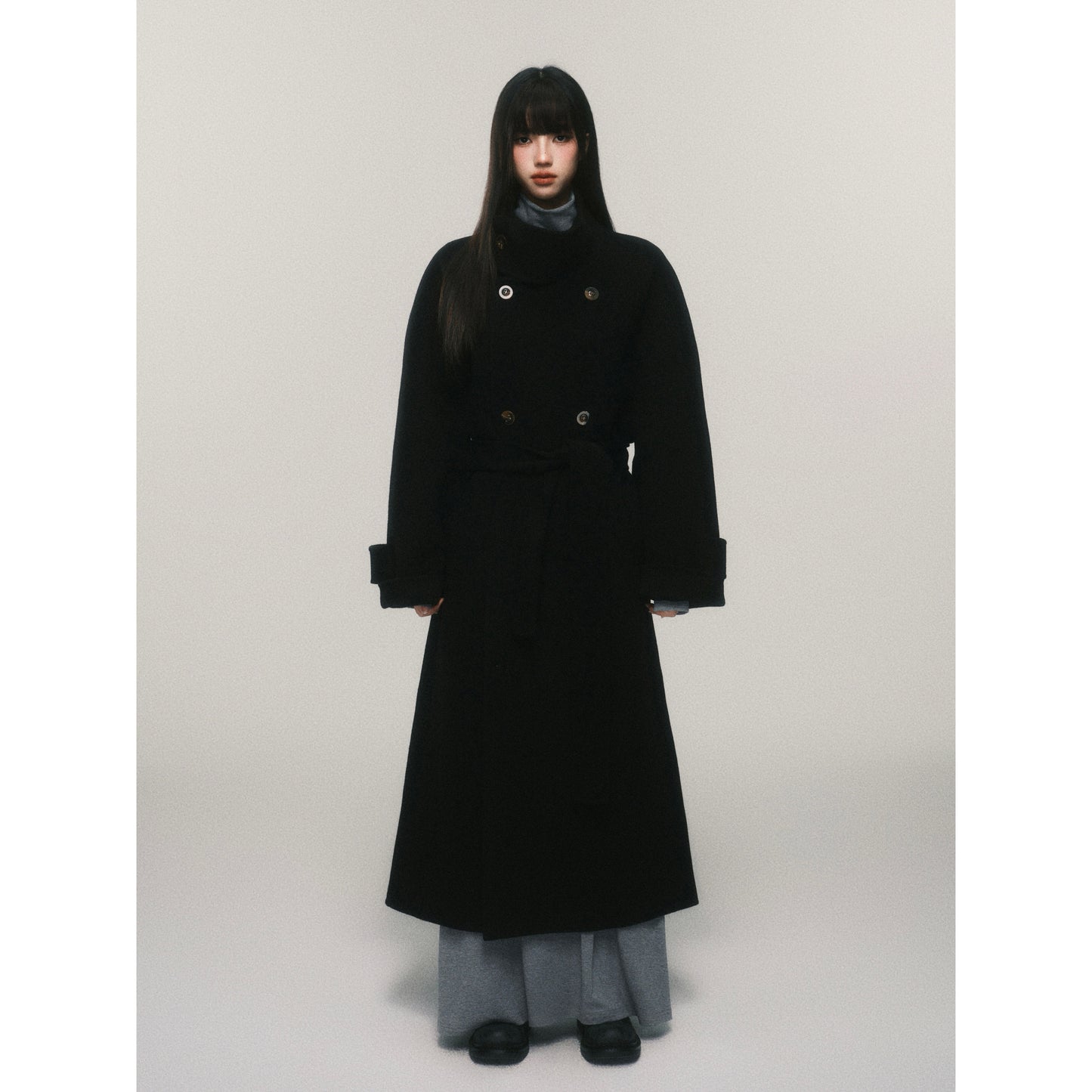 Australian Wool Stand Collar Double-Breasted Coat