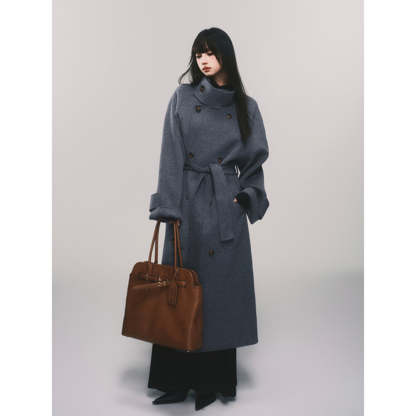 Australian Wool Stand Collar Double-Breasted Coat