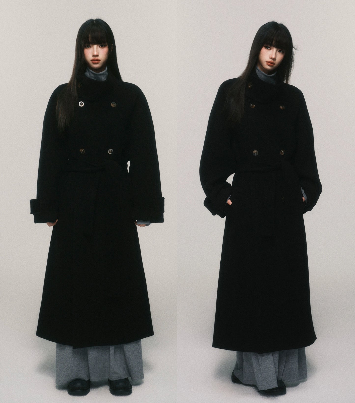 Australian Wool Stand Collar Double-Breasted Coat