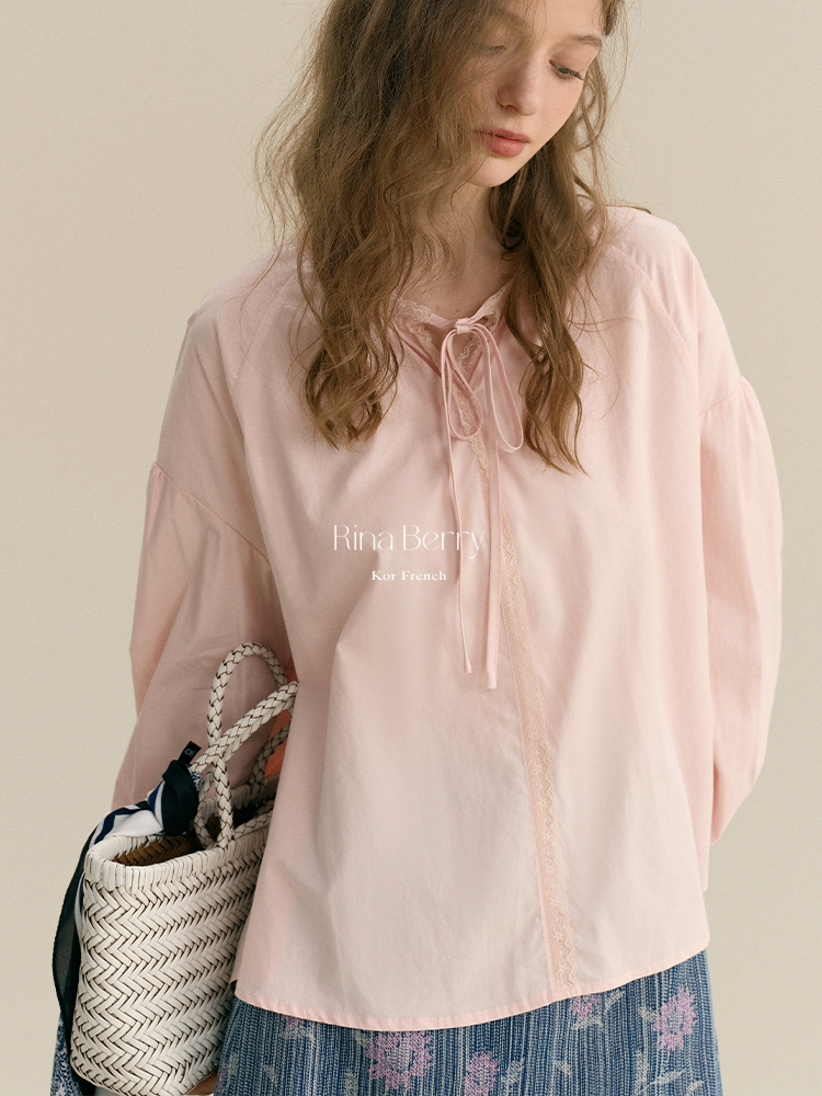 Drop Shoulder Tie-Neck Blouse