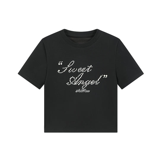 Pearl Beaded Lettering T-Shirt