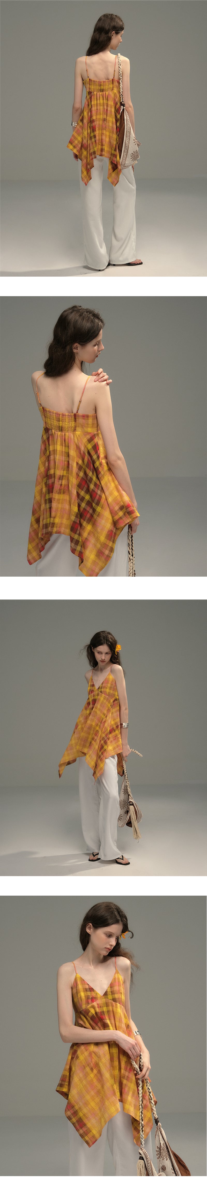 Ombre Plaid Asymmetrical Cotton Cami Top