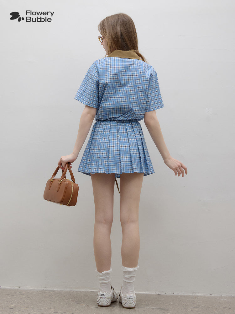 Pleated Shirt Dress With Contrast Colored Waist Tie
