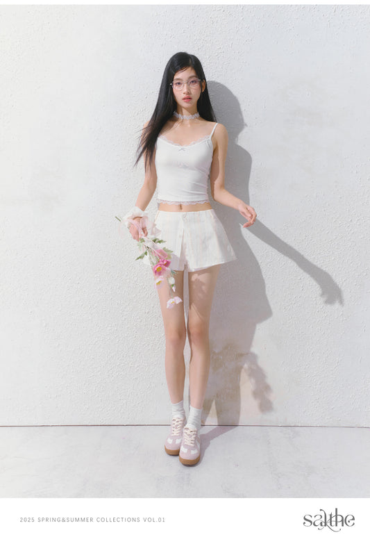 Lace Trim Camisole And Skort With Layered Waist