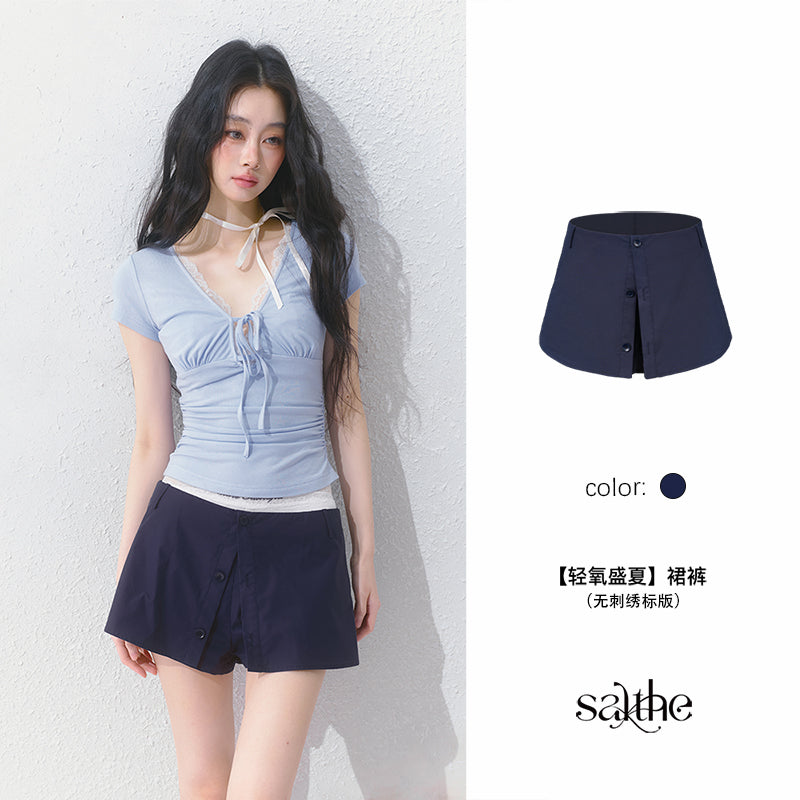 Lace Trim Camisole And Skort With Layered Waist