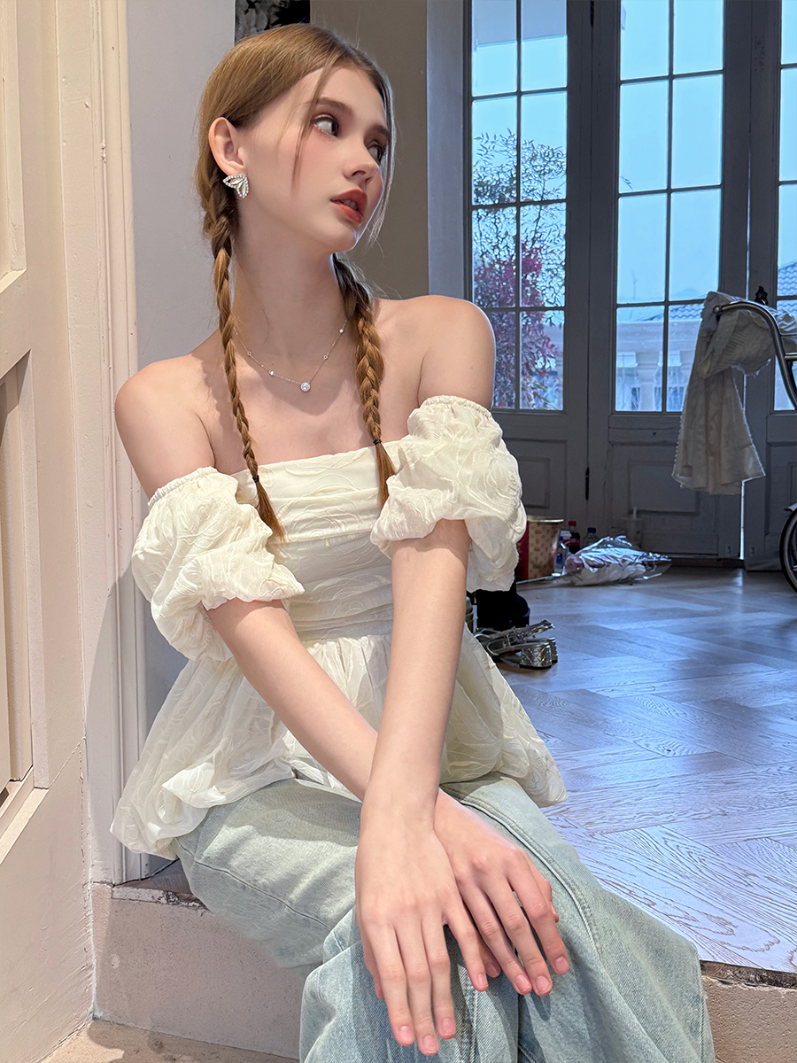 Off Shoulder Bubble Hem Ruched Top