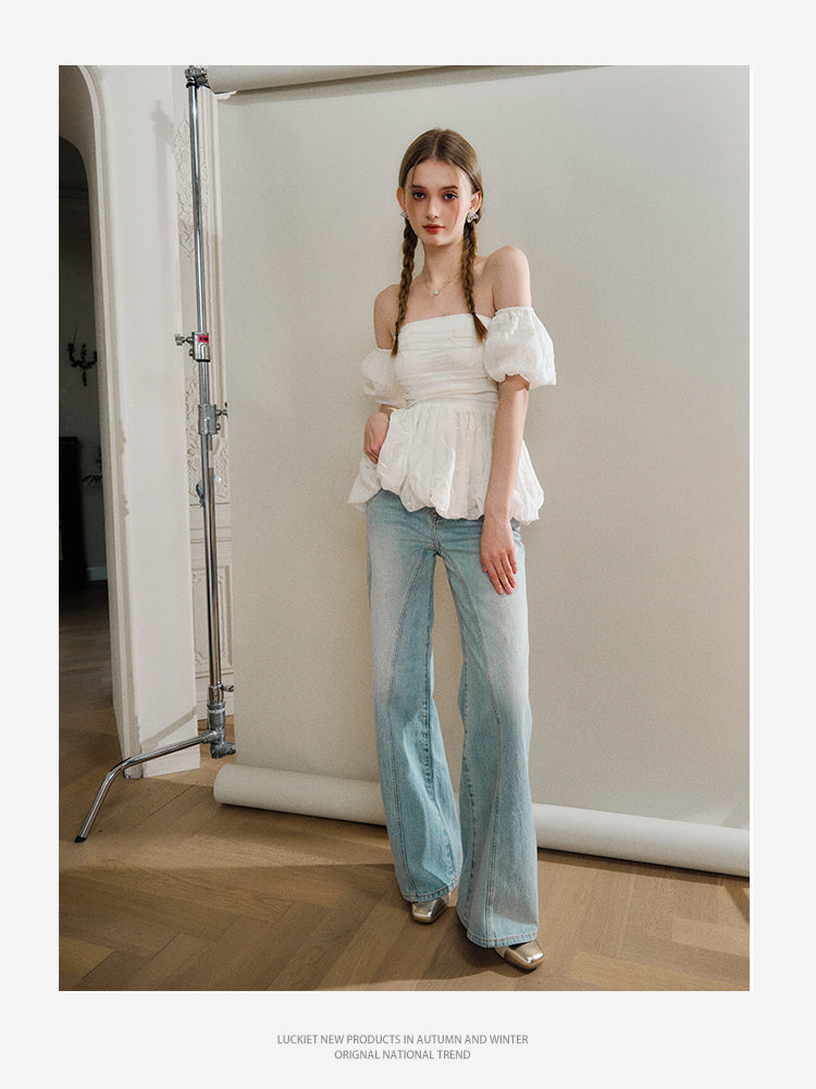 Off Shoulder Bubble Hem Ruched Top