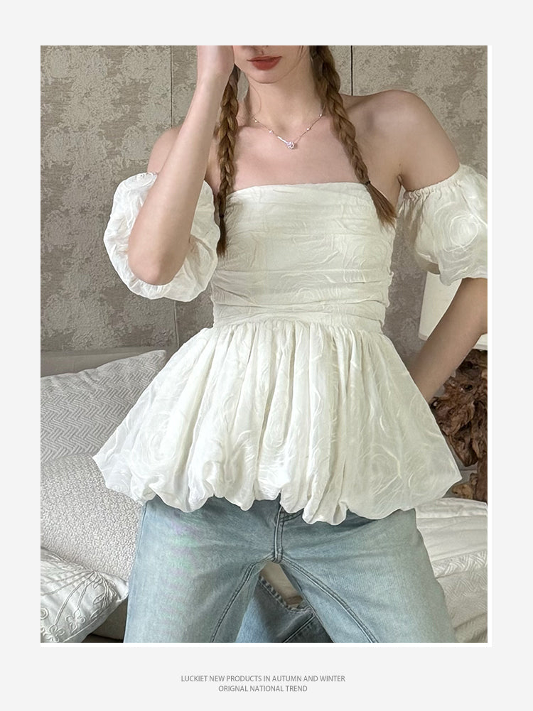 Off Shoulder Bubble Hem Ruched Top