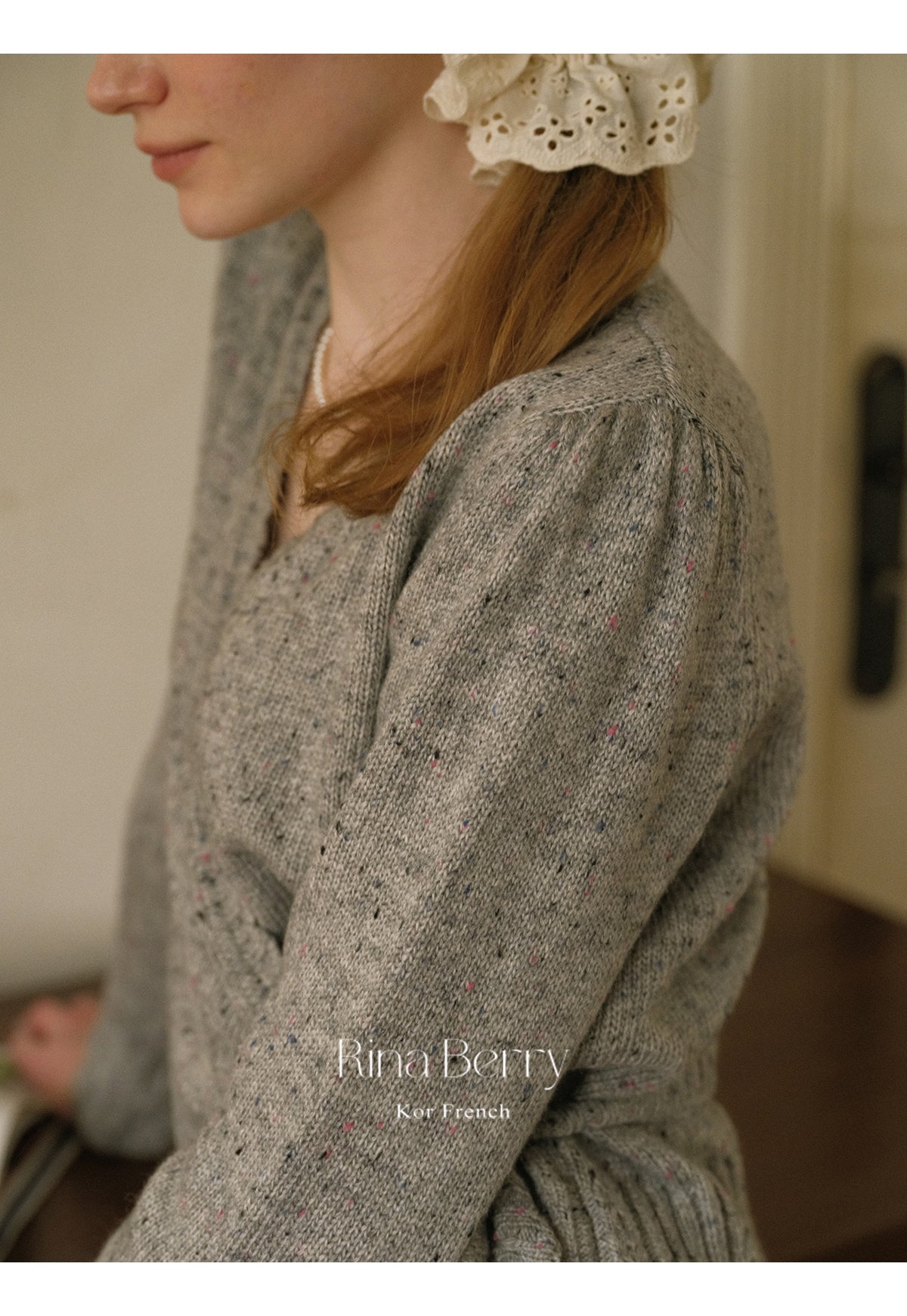 Melange Knit Wrap Top & Pleated Dot Skirt