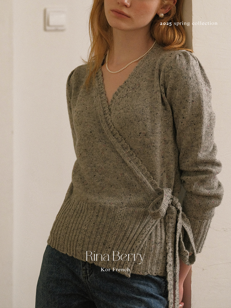 Melange Knit Wrap Top & Pleated Dot Skirt