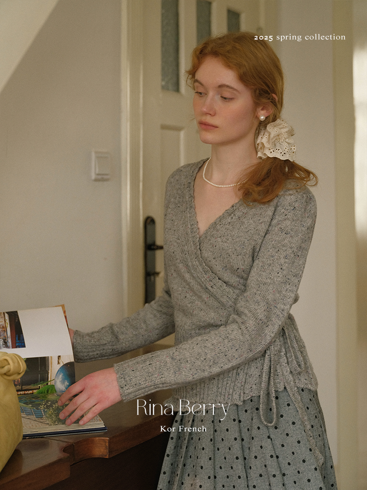 Melange Knit Wrap Top & Pleated Dot Skirt