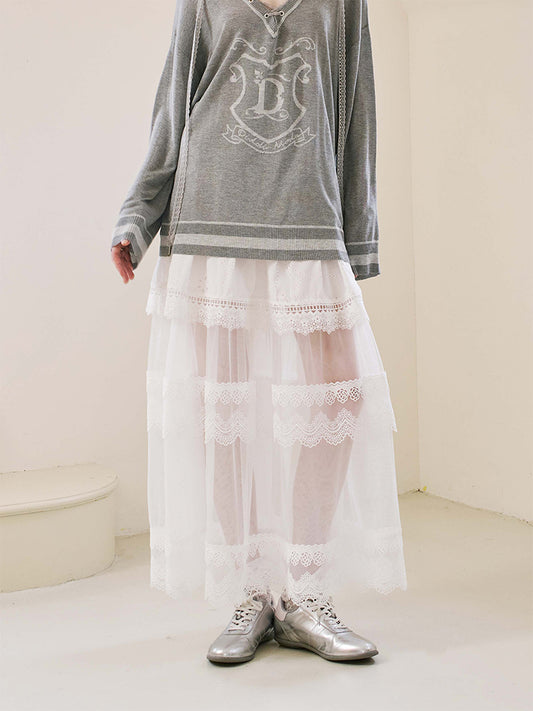 Floral Lace Layered Sheer Maxi Skirt