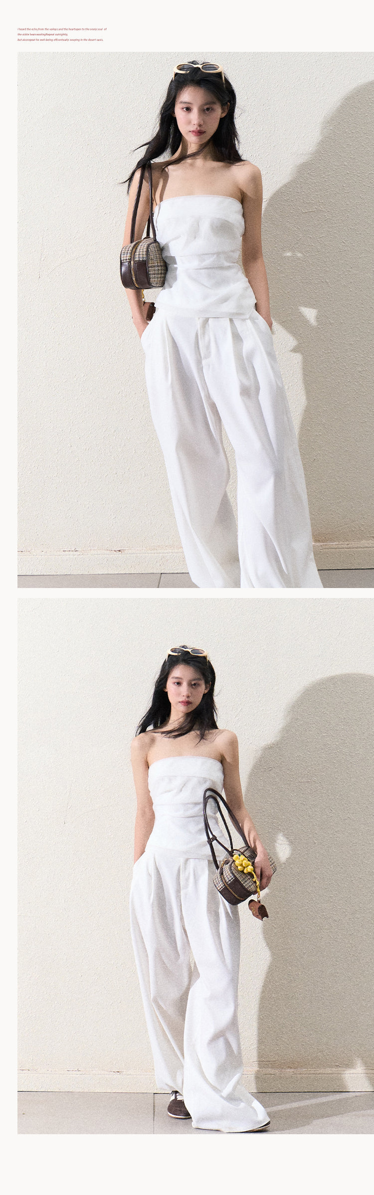 Organza Tube Top And Laced Waist Wide-Leg Pants