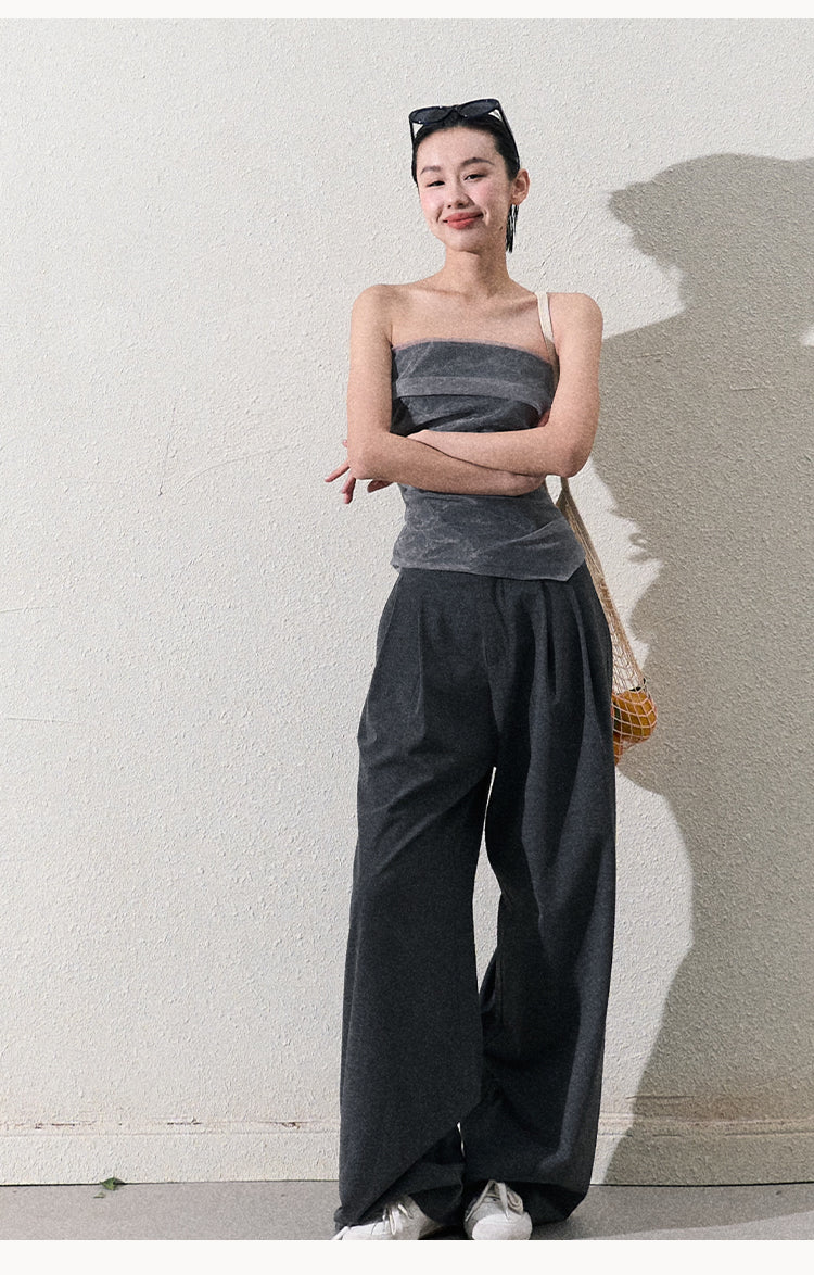 Organza Tube Top And Laced Waist Wide-Leg Pants