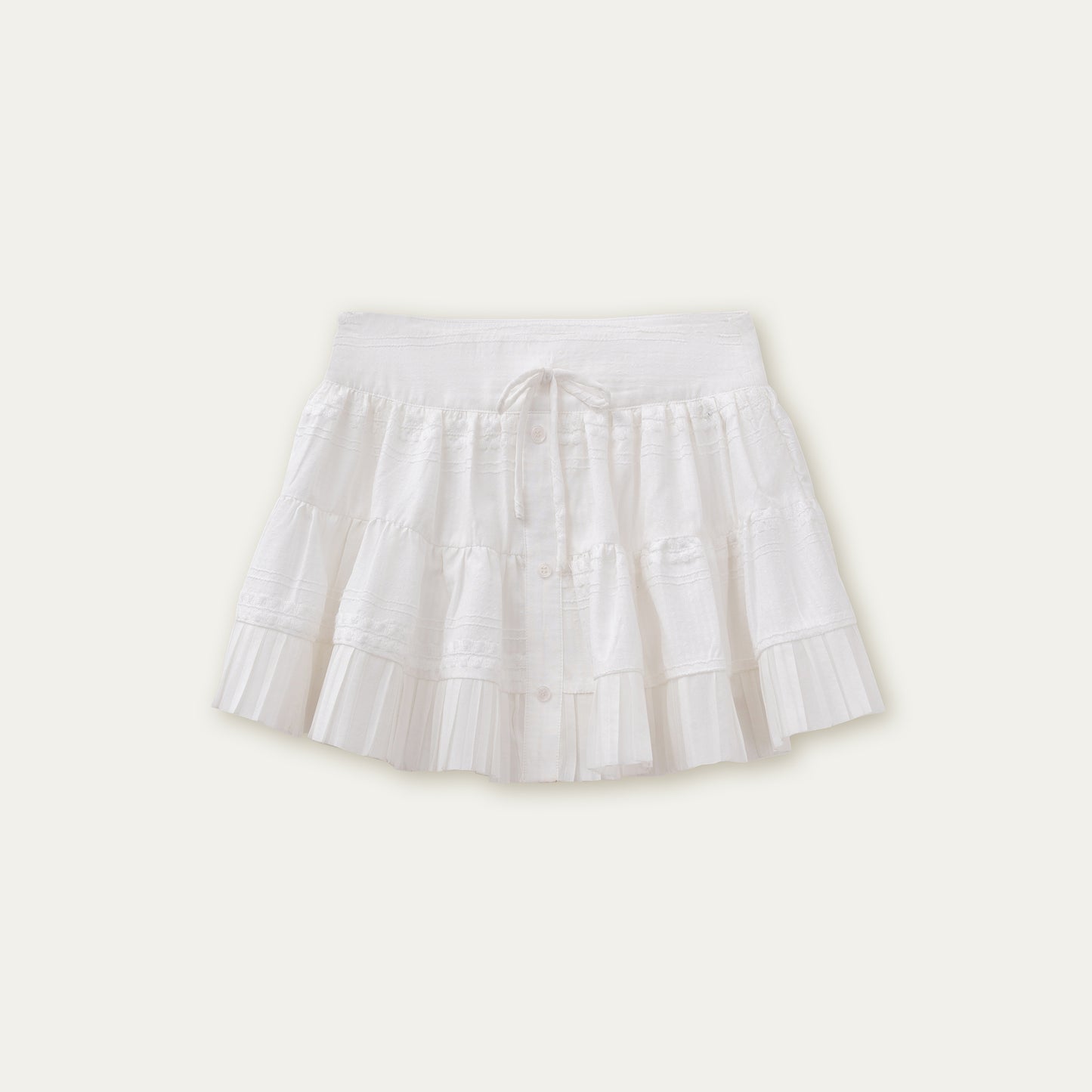 Button-Detailed Pleated Mini Skirt