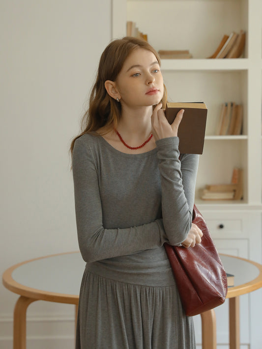 Overlapped Asymmetric Knit Dress With Ruched Waistline