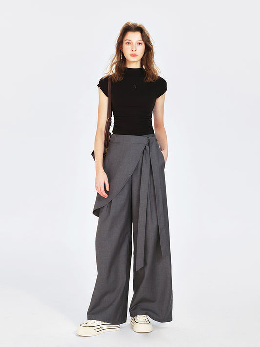 Embroidered Mock Neck Cap-Sleeve T-Shirt