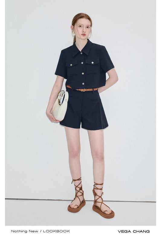 Boxy Button-Up Cropped Shirt And Matching Shorts
