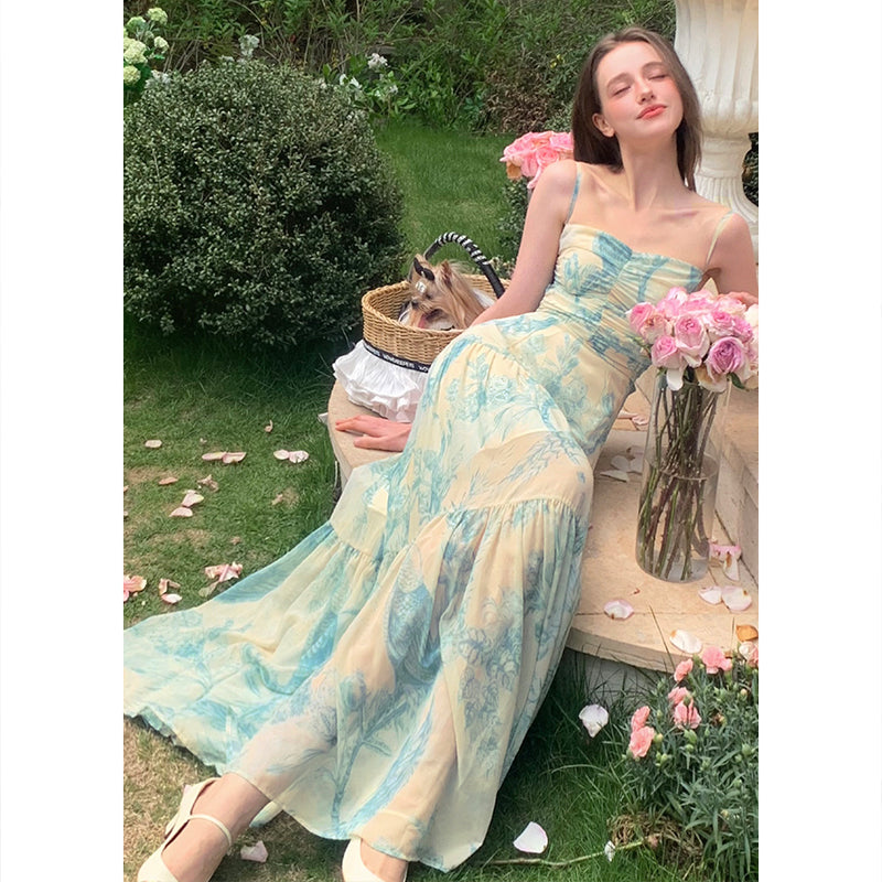 Floral Ruched Maxi Dress With Back Tie