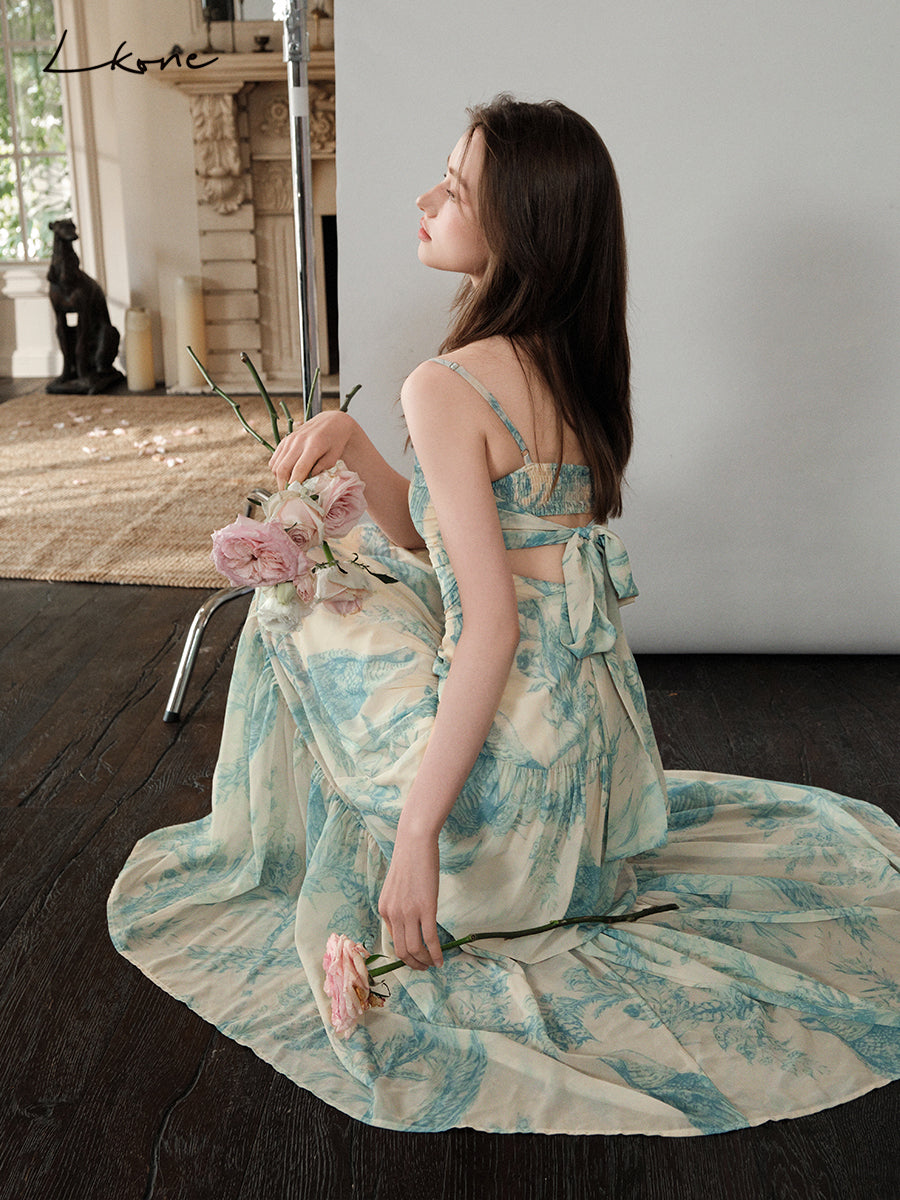 Floral Ruched Maxi Dress With Back Tie