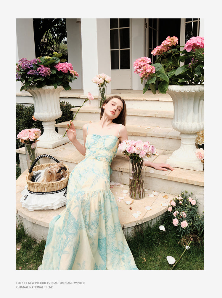 Floral Ruched Maxi Dress With Back Tie