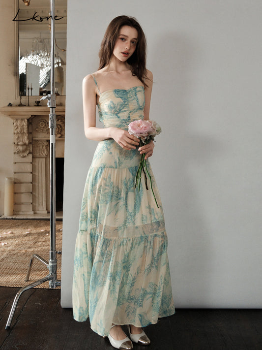 Floral Ruched Maxi Dress With Back Tie