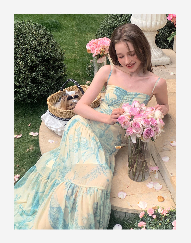 Floral Ruched Maxi Dress With Back Tie
