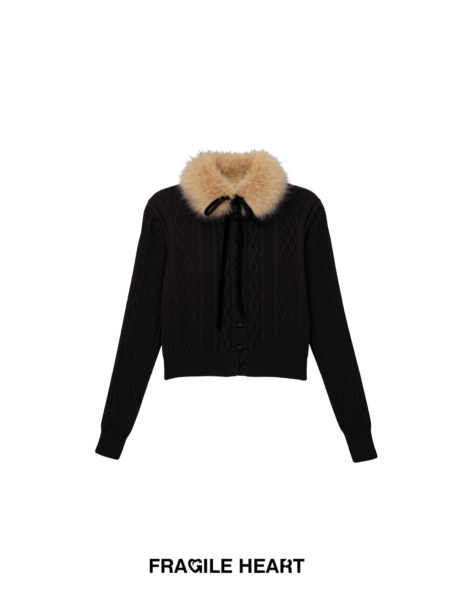 Button-Front Knit Cardigan With Detachable Fur Scarf