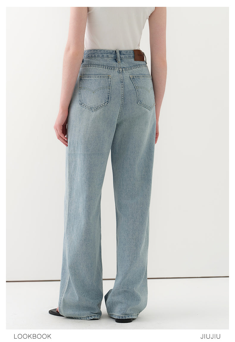 Washed High-Rise Relaxed Straight Jeans
