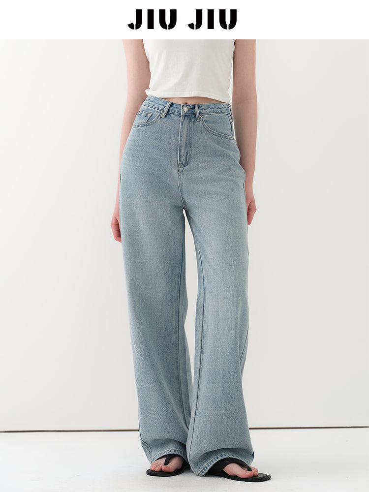 Washed High-Rise Relaxed Straight Jeans