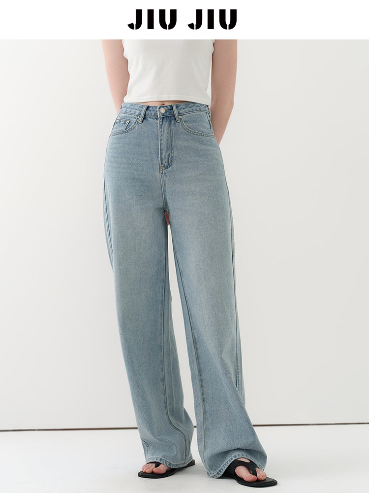 Washed High-Rise Relaxed Straight Jeans
